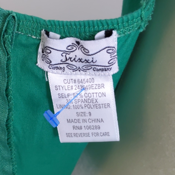 Trixxi green cotton sun dress w stitching-sz 9 - Picture 7 of 7